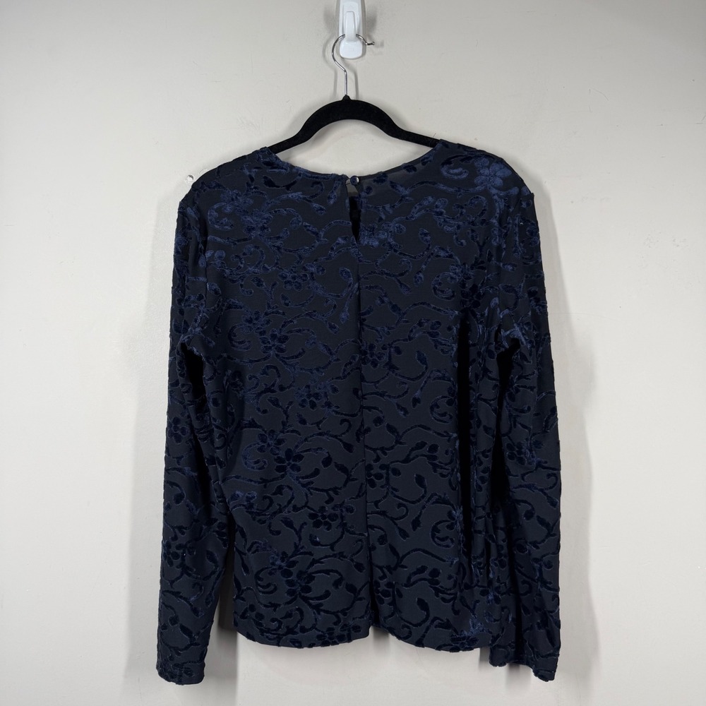 Gruppo‎ Americano Collection Navy Blue Burnout Velvet Floral Long Sleeve Top XL - Picture 5 of 13